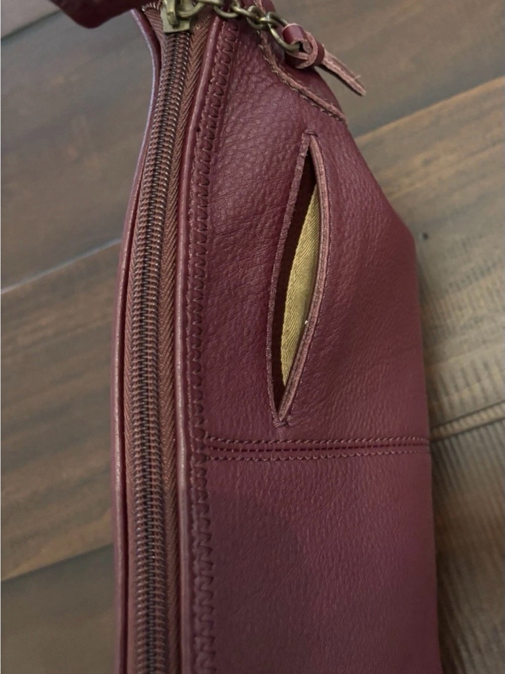 Sax Iris Burgundy Pebbled Leather Shoulder Small Boho Bag with Single Strap - Picture 9 of 11